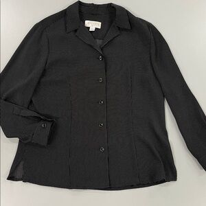 Casual Corner Annex Black w/ mini dots Size PL Long Sleeve Button Down Collared